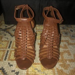 Bamboo Cognac Block Heel Sandals